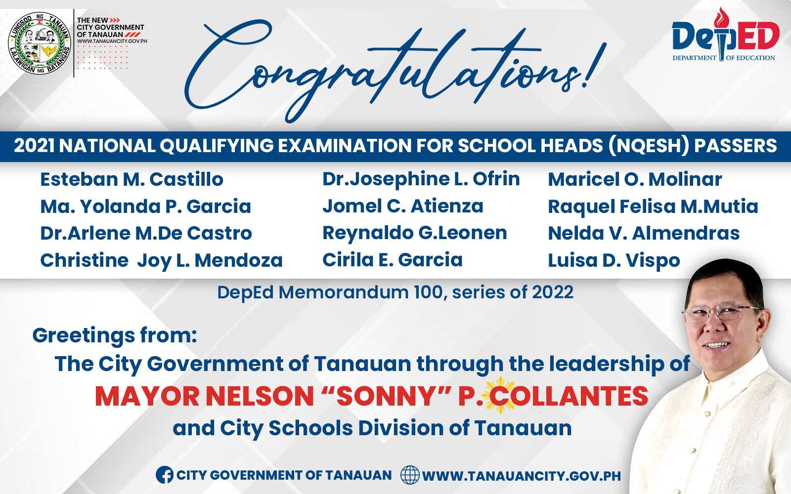 12 mga Guro mula Lungsod ng Tanauan, Pasado sa 2021 National Qualifying Examination for School Heads (NQESH)!