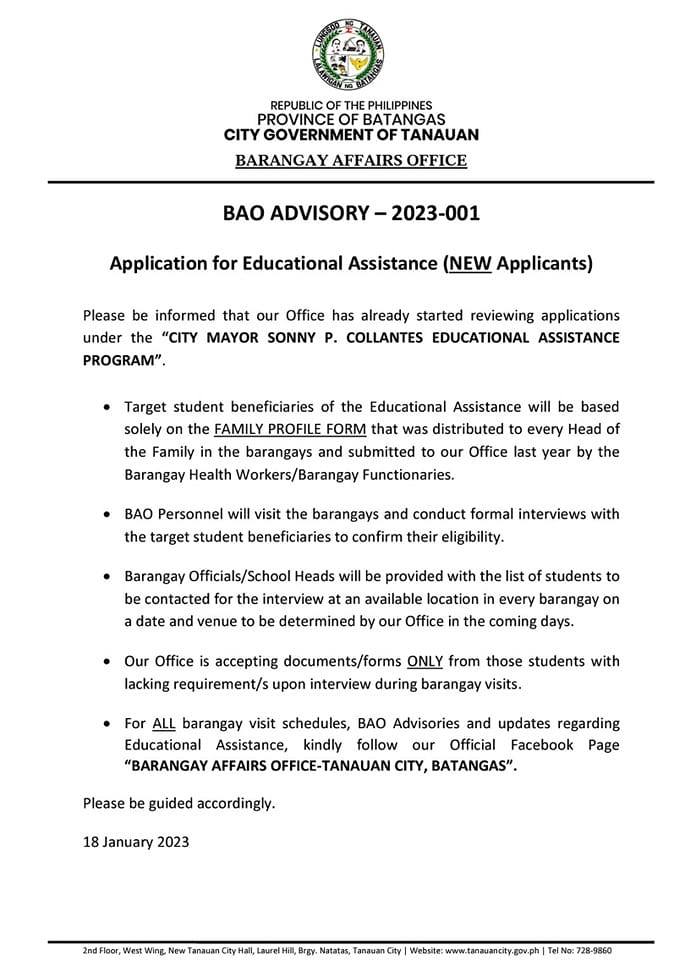 ANUNSYO TANAUEÑO | Application for Educational Assistance
