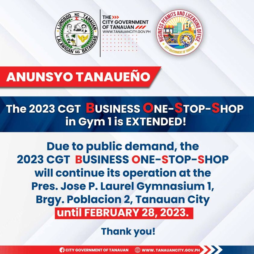 ANUNSYO TANAUEÑO | 2023 CGT BUSINESS ONE-STOP-SHOP in Gym 1 is EXTENDED!