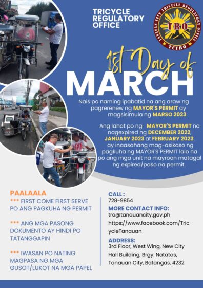 ANUNSYO TANAUEÑO | TRICYCLE MAYOR’S PERMIT SCHEDULE