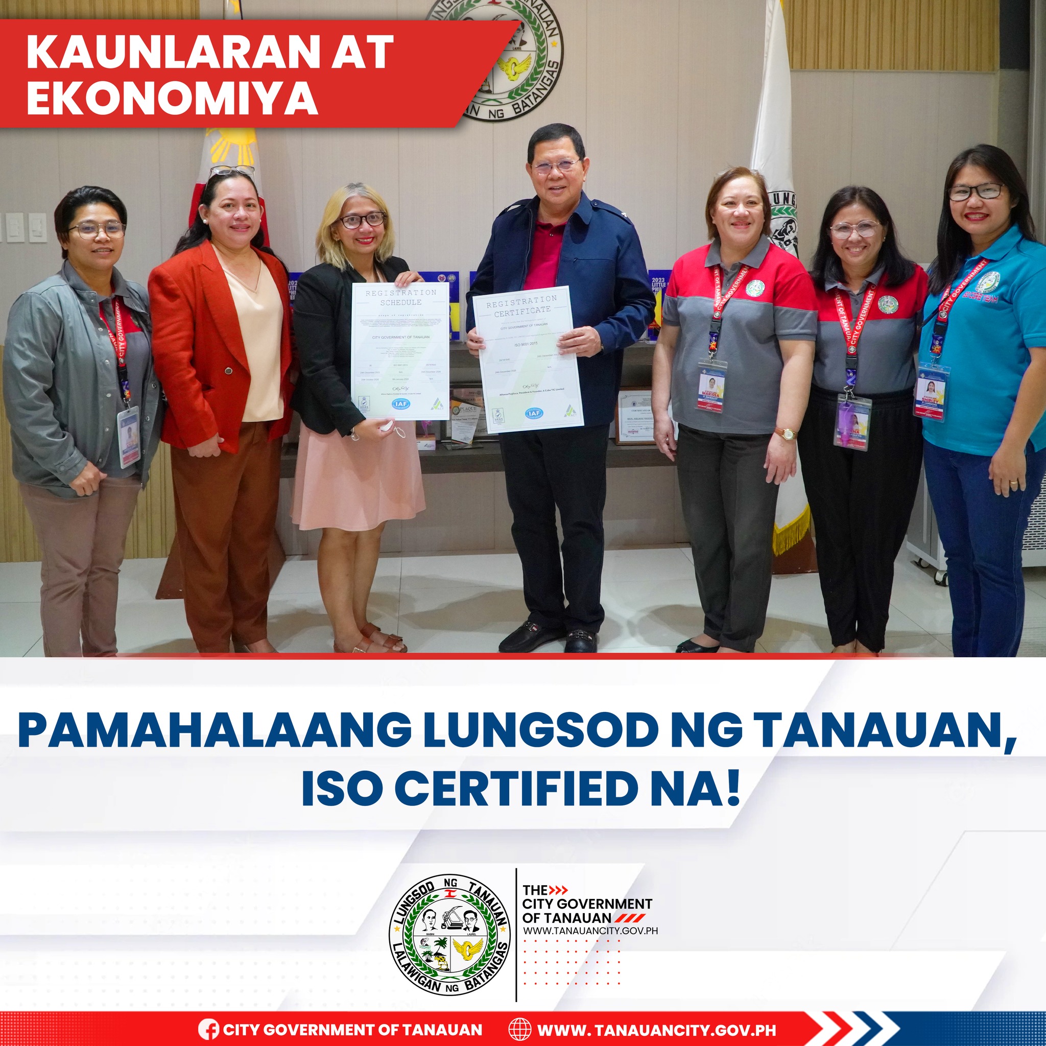 PAMAHALAANG LUNGSOD NG TANAUAN, ISO CERTIFIED NA!