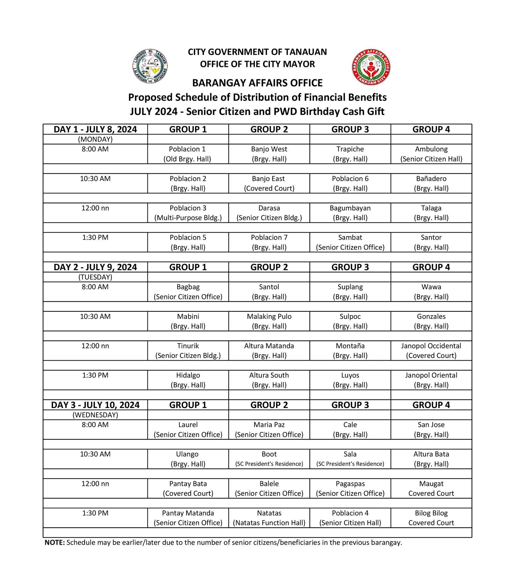Tanauan Birthday Cash Gift  for PWDS and Senior Citizens