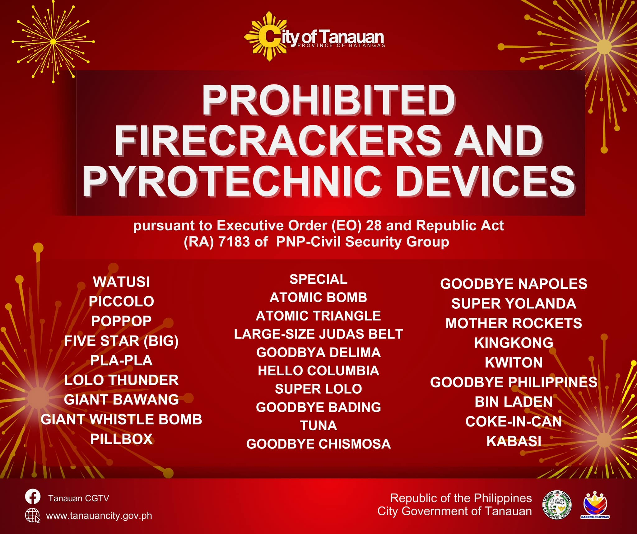 Mga ipinagbabawal na Paputok.